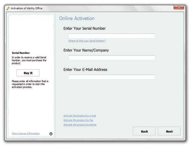 Online Activation Screen